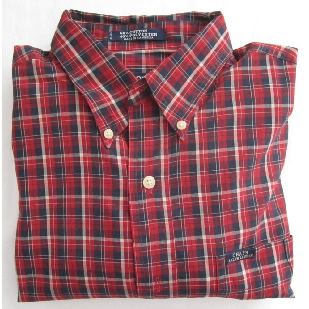 Men's Chaps Ralph Lauren Plaid Button Long Sleeve Shirt Sz (MT855)
